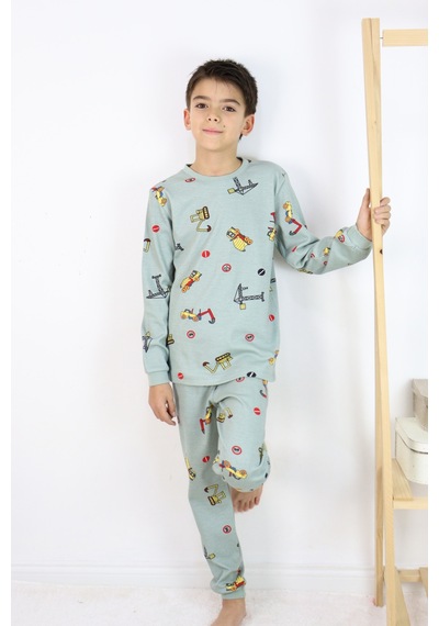 Harika Kids Erkek Çocuk Baskılı İnterlok Kumaş Uzun Kollu Pijama Takımı Açık Yeşil Harika Kids Erkek Çocuk Baskılı İnterlok Kumaş Uzun Kollu Pijama Takımı Açık Yeşil