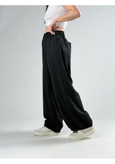 Cocopelli Siyah Çizgili Kadın Oversize Pantolon Coc3172
