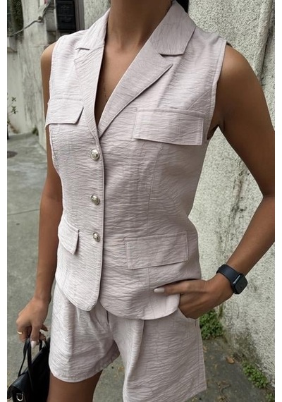 Moderie Butik Yelek Şort Viscon Takım 10156-17 Altın