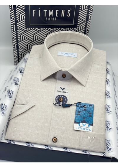 Klasik Kısa Kol Keten Cotton Nefes Alan Kumaş Hediye Kutulu Erkek Gömlek Fs-004570 - Bej-3291