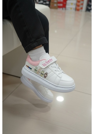 Enoch Karakter Figürlü Cırt Cırtlı Çocuk Sneaker Beyaz - Pembe