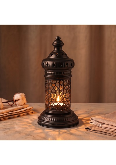 Beyaz Geometrik Metal Fener Selçuklu Yıldızı Çay Feneği Tutucu Minimalist Fas Mum Dekorasyonu Siyah