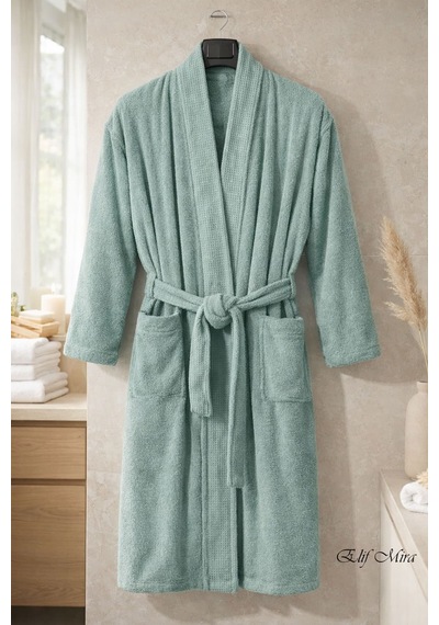 Kimono Yaka Unisex Tek Kişilik Pamuklu Banyo Bornozu Comfort Yeşil