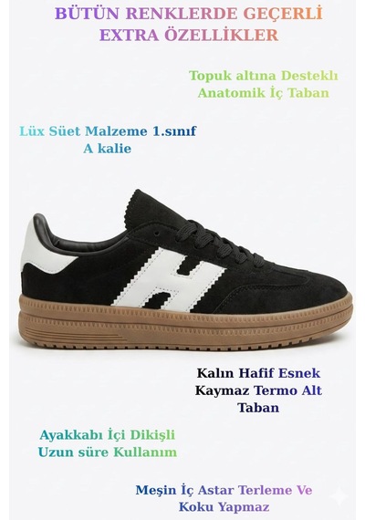 Mcdark Kadın Siyah Beyaz Süet Sneaker Ayakkabı