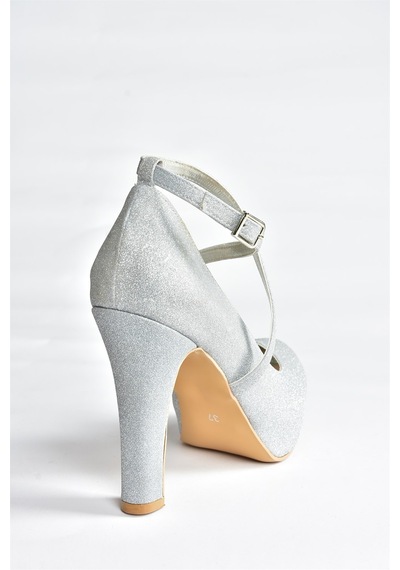 Fox Shoes Gümüş Sim Platform Topuklu Kadın Abiye Ayakkabı M348007614 Gümüş
