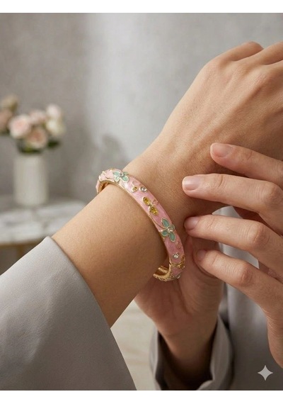 Pink Ra Mine İşlemeli Kelepçe Bileklik - Kbl0454 Çok Renkli
