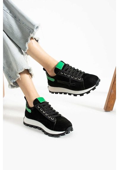 Bestello Bağcıklı Termo Taban Sneaker 331-uno12-13 Kadın Ayakkabı Sıyah Suet