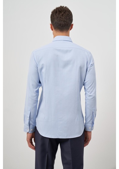 İmza Mavi Uzun Kol Kendinden Desenli Armürlü 032 Sert Yaka Classic Slim Fit Gömlek 1004245151 Mavi