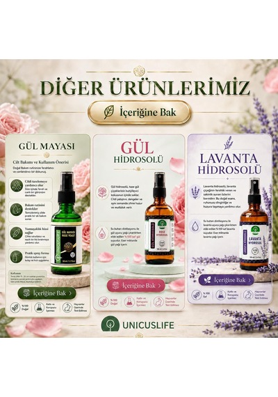 % 100 Saf Doğal Gül Hidrosolü 100 Ml Gül Suyu