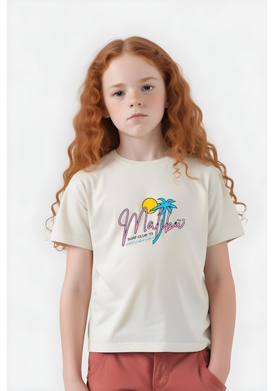 Fyk Kids Kız Çocuk Basic Malibu Baskılı T-shirt Krem
