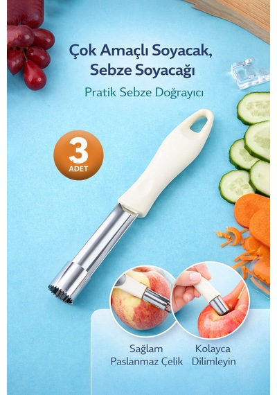 Çok Amaçlı Oyma Aparatı, Sebze Oyucu, Çelik Rende Oyucu, Pratik Sebze Doğrayıcı 3 Adet Çok Renkli Diğer