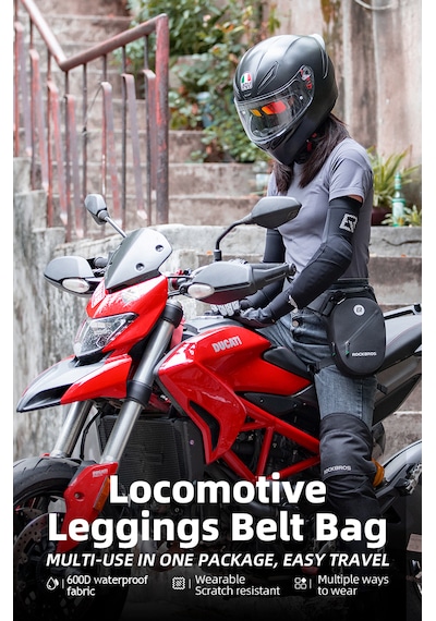 Rockbros Sert Kabuk Reflektörlü Motosiklet Bacak & Göğüs Çantası Siyah