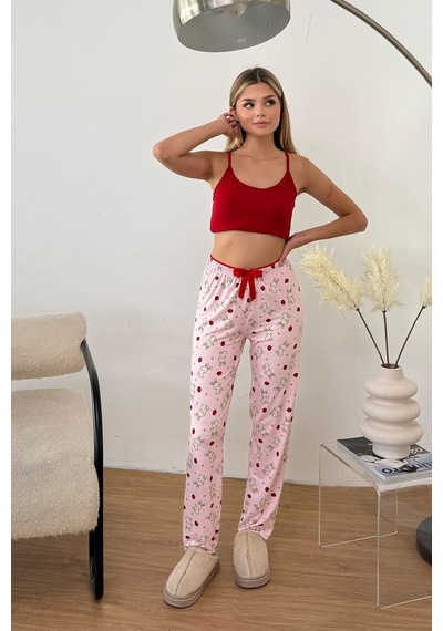 Giysa Kadın Beli Lastikli Tavşan Desenli Pijama Altı Pembe - 26y 4550