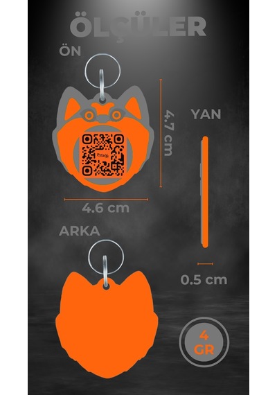 Petjoo 19.Hachiko Turuncu-Gri Qr'lı Köpek Künyesi