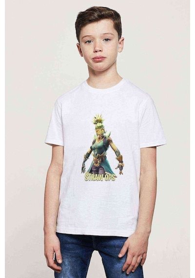 Tshirthane Straw Ops Fortnıte Baskılı Unisex Çocuk Beyaz T-Shirt