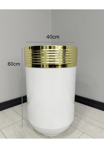 Elegant Dekoratif Gold Darbuka Parlak Beyaz Saksı 60cm