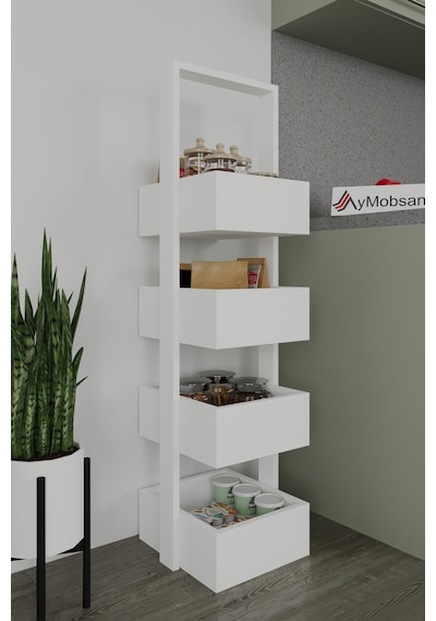 Multi 4 Katlı Mutfak Sepeti, Çok Amaçlı Mutfak Rafı, 4 Raflı, Beyaz, 120 Cm Beyaz