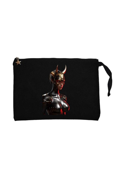 Gold Horns Woman Siyah Clutch Astarlı Cüzdan / El Çantası