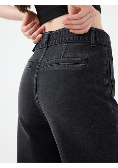 Crop Wide Leg Regular Fit Kadın Pantolon Denim