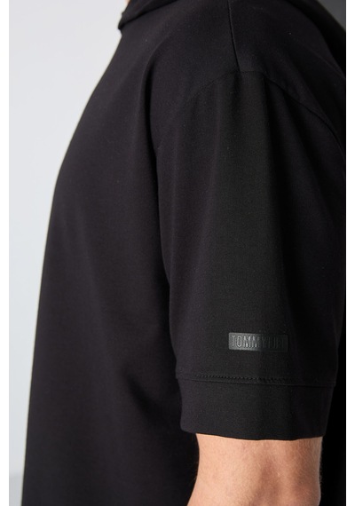 Tommy Life Siyah Pamuklu Kalın Yumuşak Dokulu Oversize Fit Basic Erkek T-shirt - 88352 Siyah