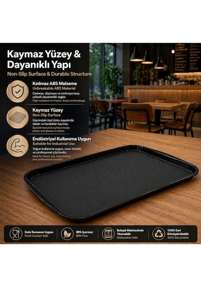 6 Adet Abs Servis Tepsisi Kaymaz Yüzeyli 32x44 Cm Siyah Renk Endüstriyel Kullanıma Uygun, Kırılmaz, Bpa Free 7 Renk Seçenekli