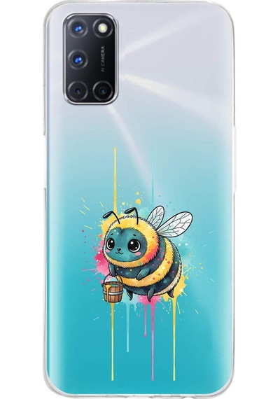 Oppo A92 İle Uyumlu Splash Arı Tasarımlı Şeffaf Silikon Kılıf Şeffaf
