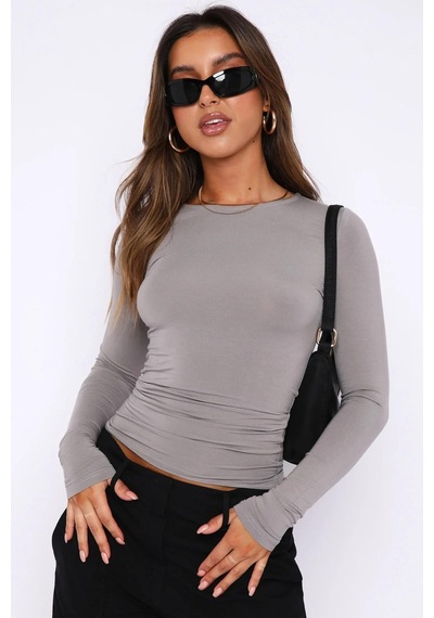 Seeh Pudra/gri Bisiklet Yaka Basic Uzun Kollu Body Sh142