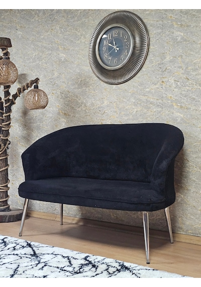 Zafir İkili Teddy Krom Kaplama Sivriltme Ayak Çay Seti Koltuk Tekli Berjer , Balkon, Salon, Ofis Siyah