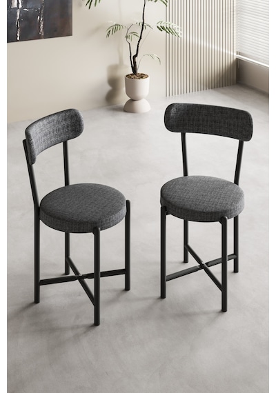 Sandalye 2 Adet Keten Kumaş Metal Ayak Modern Mutfak Sandalyesi Cafe Balkon Ofis Teddy Antrasit