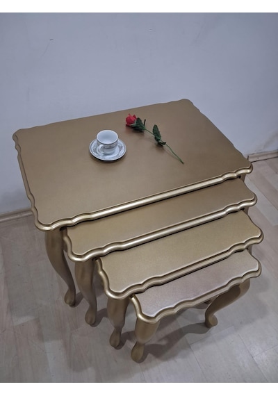 Zigon St 90640 Klasik Model Sehpa Parlak Gold Renk Kayın Aslan Ayak El Yapım Gold