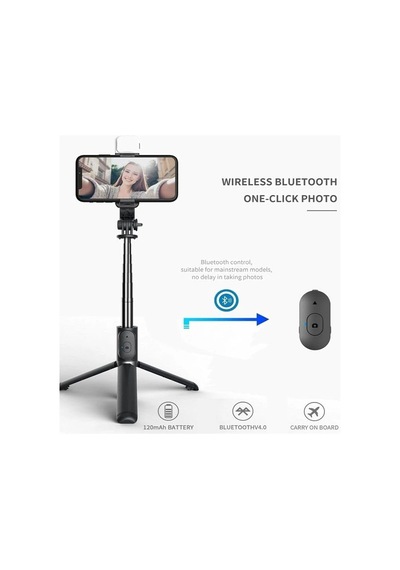 R1s Selfie Çubuğu Led Işıklı Bluetooth Kumandalı Özçekim Sopası Yatay Dikey Kullanılabilen Tripod