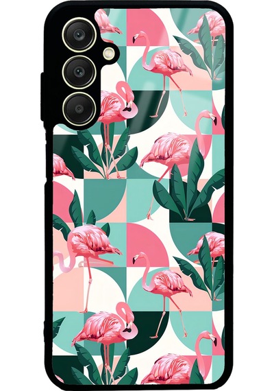 Samsung Uyumlu A25 Retro Flamingo Duvar Kağıdı Tasarımlı Glossy Telefon Kılıfı Çok Renkli