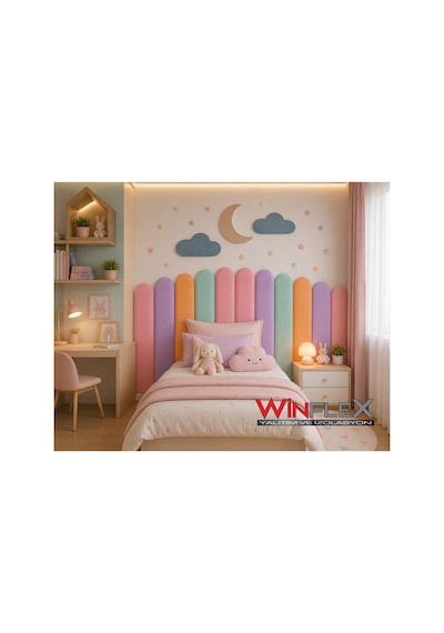 Winflex Ay Ve Bulut Konseptli Yatak Başlığı Ve Dekorasyon Seti 180 Cm Çok Renkli