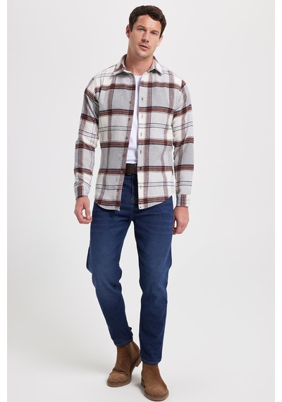 Tudors Erkek Slim Fit Dar Kesim Kareli Kışlık Oduncu Gömlek-42342 Gri