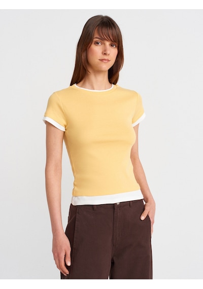 Dilvin 31859 Çift Görünümlü T-shirt-sarı Sarı