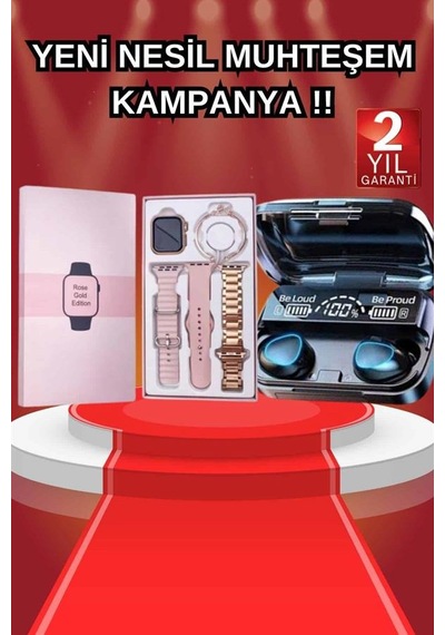 Aksesuar Hediyeli Akıllı Saat Ve Dijital Göstergeli Powerbankli Bluetooth Kulaklık