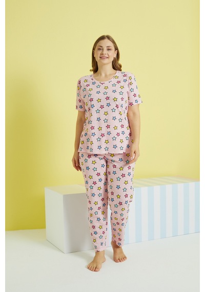 Siyah İnci Curve Büyük Beden Battal Boy Örme Pijama Takımı 24103613 Çok Renkli