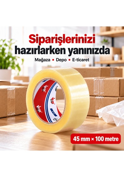 Vege Fil Koli Bandı 45 Mm X 100 Mt 18 Li Paket Yüksek Yapışma Gücü 18 Adet
