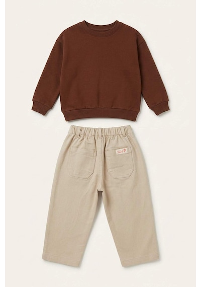Defacto Bisiklket Yaka Nakışlı Sweatshirt Esnek Belli Pantolon 2li Takım Erkek Bebek I0701a526aubn332 Kahve-bn332