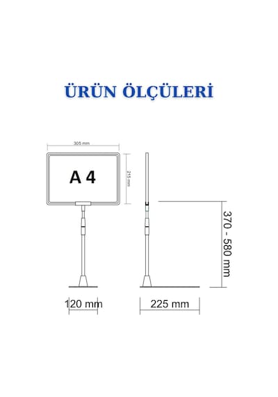 5 Adet Mavi A4 Ördek Ayaklı Fiyat Etiketi - Sepet, Stand, Teşhir, Askılık, Çerçeveli Fiyat Etiketi Mavi