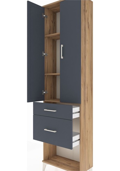 Arges Dolap 3 Raflı 2 Çekmeceli 2 Kapaklı 60x30x221 Çam-antrasit Çam