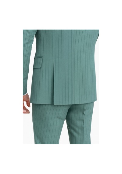 Erkek Slim Fit Çizgili Takım Elbise 2 Top Düğmeli, Çift Yırtmaçlı Modern Kesim Yeşil
