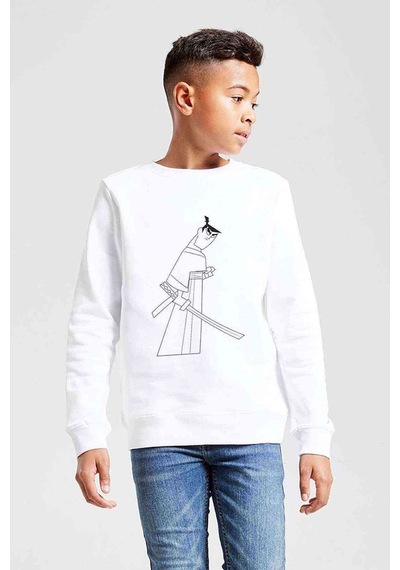 Tshirthane Samurai Jack Baskılı Unisex Çocuk Beyaz Sweatshirt (534760340) Beyaz