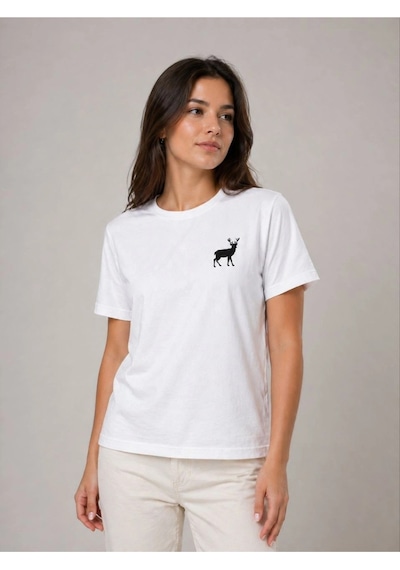 Wear Vexel Kadın Minimal Geyik Logolu Tişört Bisiklet Yaka Kısa Kol Yazlık T-shirt - Beyaz Beyaz Wear Vexel Kadın Minimal Geyik Logolu Tişört Bisiklet Yaka Kısa Kol Yazlık T-shirt - Beyaz Beyaz