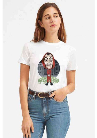 La Casa De Papel Baskılı Beyaz Kadın Tshirt (534309959)