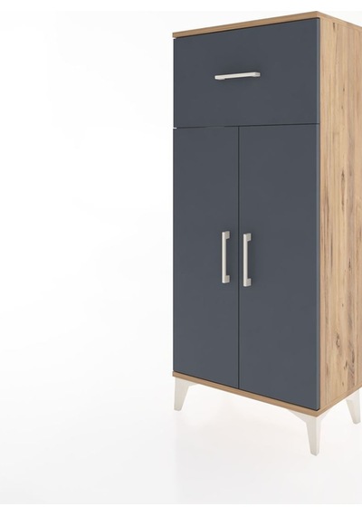 Hyperion Dolap 2 Raflı Tek Çekmeceli 2 Kapaklı 60x44x134 Çam-antrasit Atlas Çam