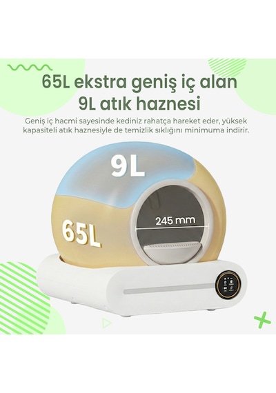 Haustier MSP01 Akıllı Otomatik Kedi Tuvaleti , App Kontrol, 65lt Hazne, 9lt Çöp haznesi, İyonizer Kötü Koku Giderici
