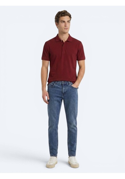 Kip Bordo Düz %100 Pamuk T-shirt