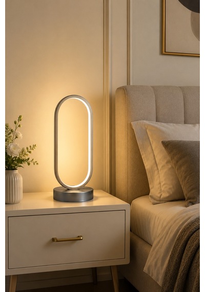 Zzez Gri Renk Gün Işığı Led Işıklı Modern Tasarım Led Masa Lambası - Abajur - Gece Lambası