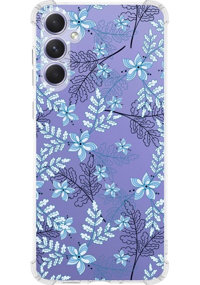 Samsung Galaxy A26 İle Uyumlu Floral Mavi Baskılı Şeffaf Köşe Korumalı Antişok Kılıf